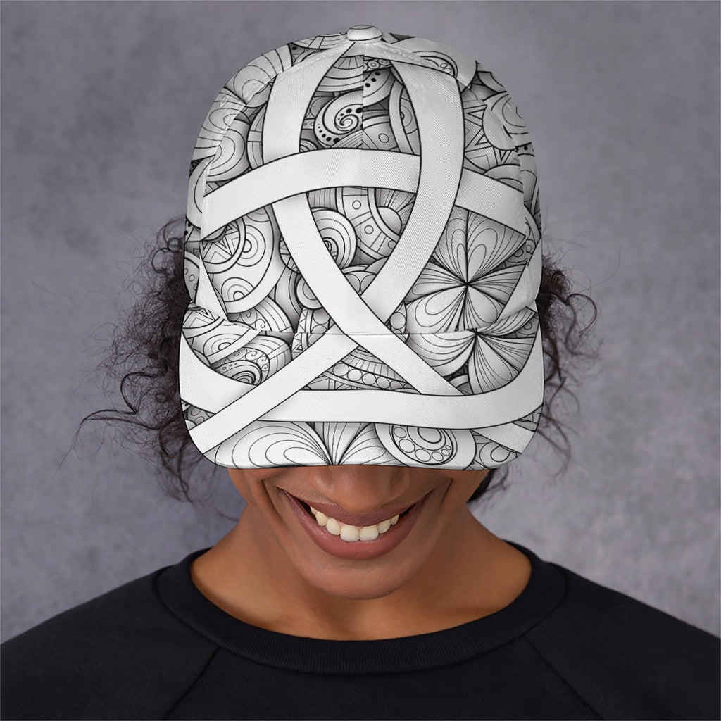 White Celtic Trinity Knot Symbol Print Baseball Cap