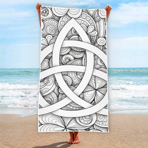 White Celtic Trinity Knot Symbol Print Beach Towel