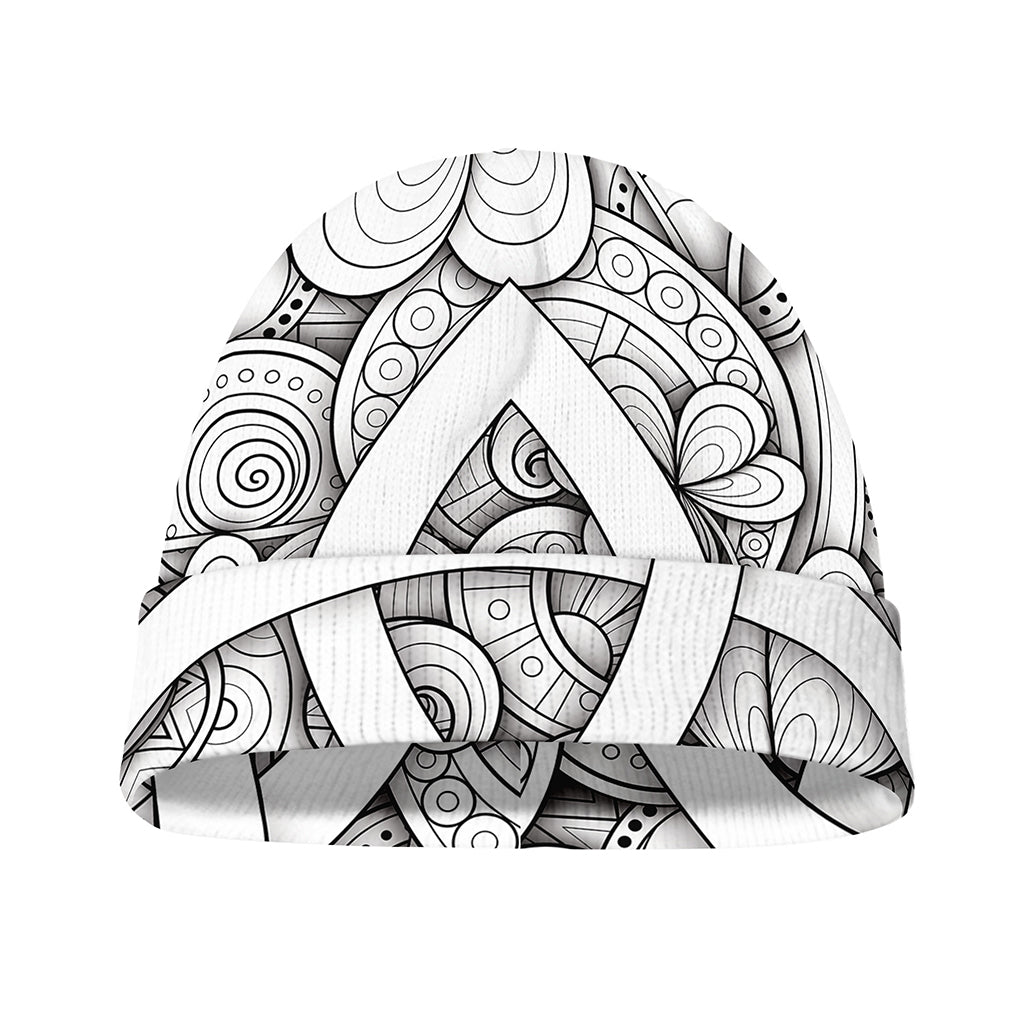White Celtic Trinity Knot Symbol Print Beanie
