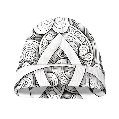 White Celtic Trinity Knot Symbol Print Beanie