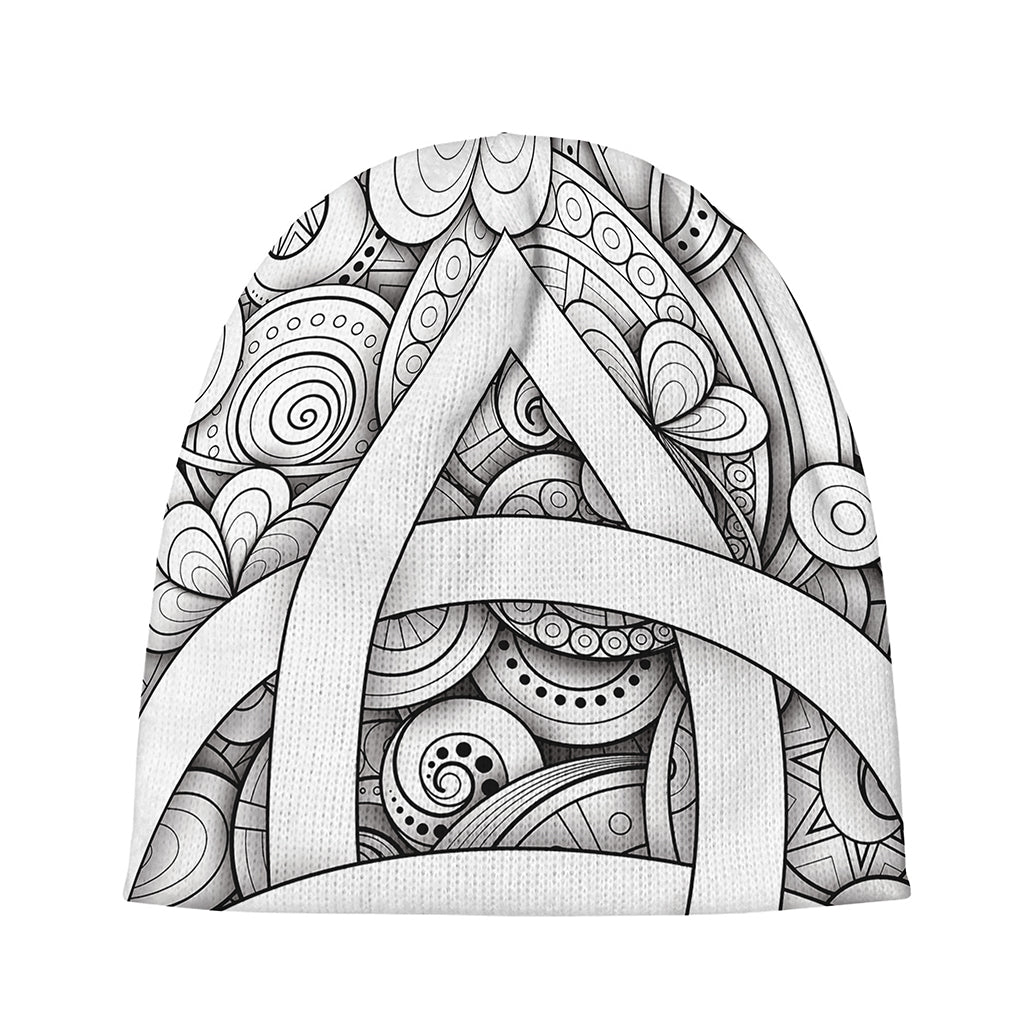 White Celtic Trinity Knot Symbol Print Beanie