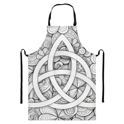 White Celtic Trinity Knot Symbol Print Bib Apron With Pocket