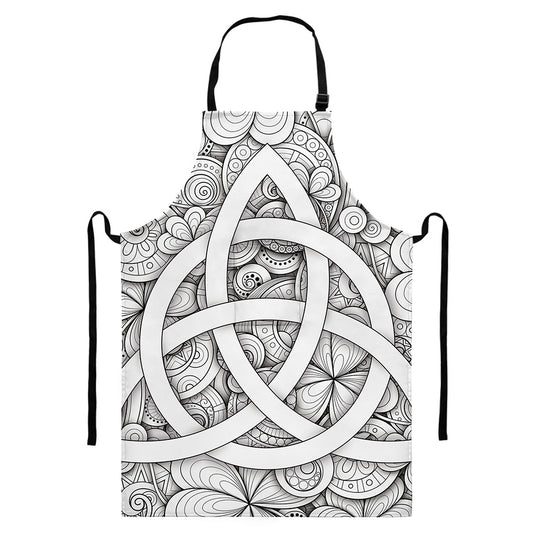 White Celtic Trinity Knot Symbol Print Bib Apron With Pocket