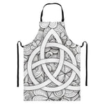 White Celtic Trinity Knot Symbol Print Bib Apron With Pocket