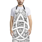 White Celtic Trinity Knot Symbol Print Bib Apron With Pocket