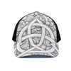 White Celtic Trinity Knot Symbol Print Black Mesh Trucker Cap