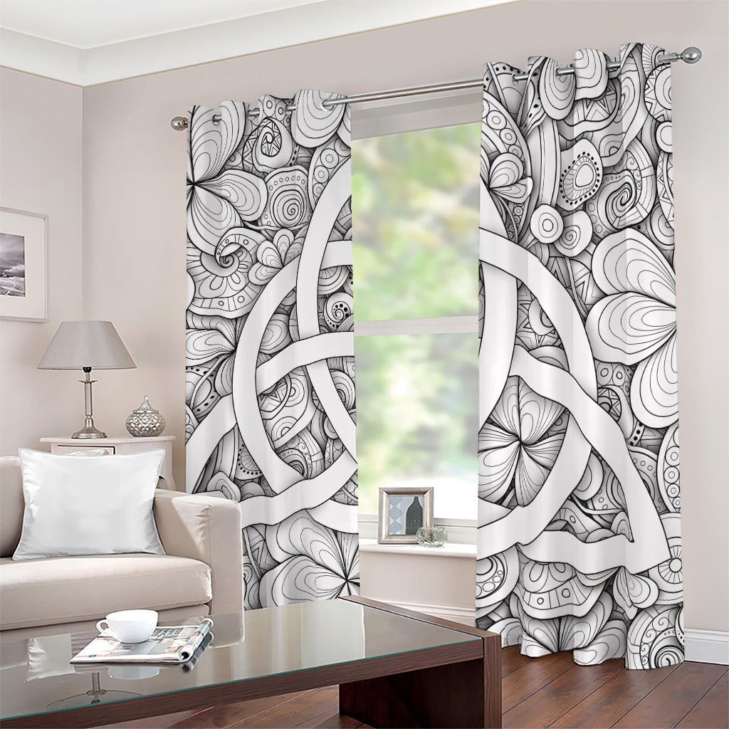 White Celtic Trinity Knot Symbol Print Blackout Grommet Curtains