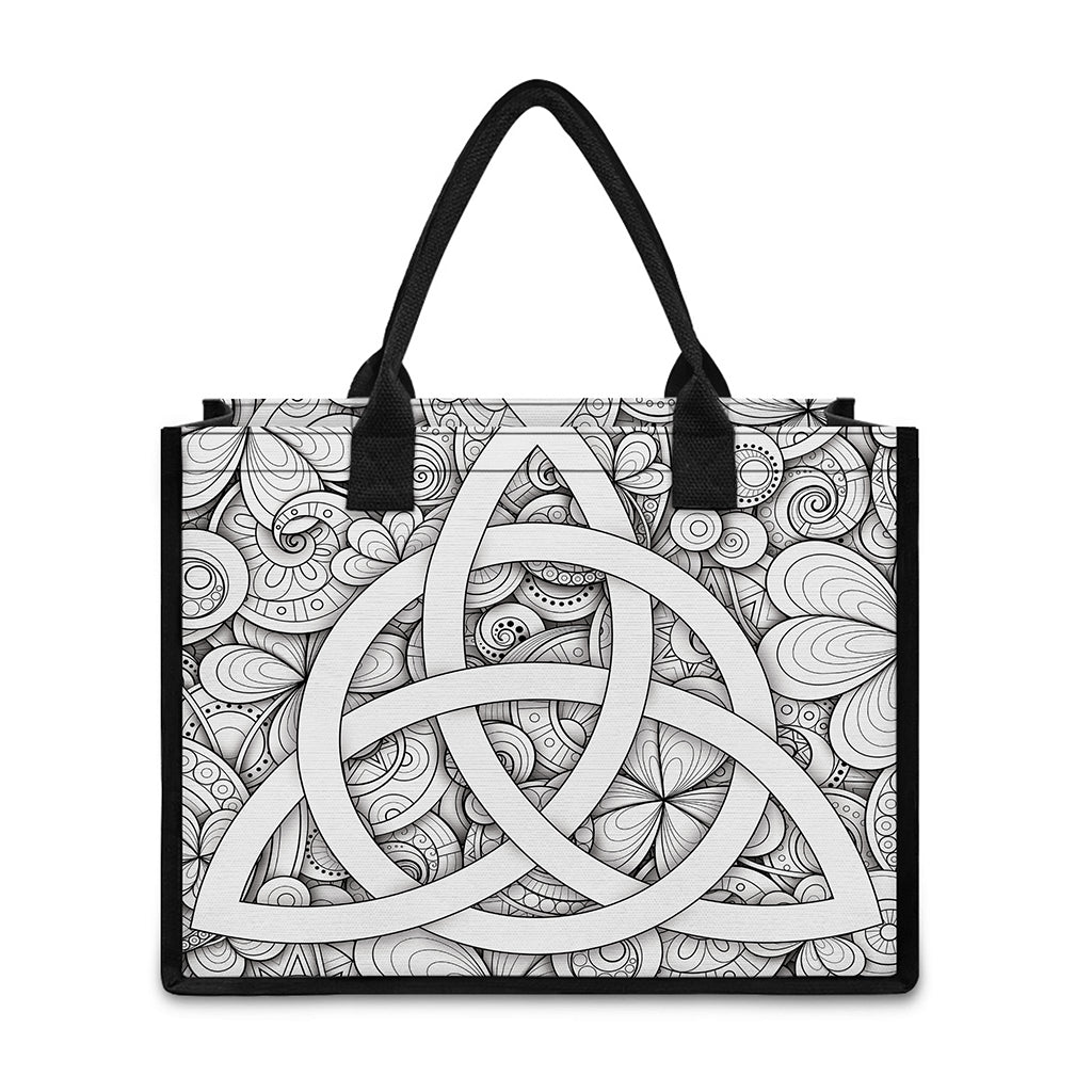 White Celtic Trinity Knot Symbol Print Canvas Tote Bag