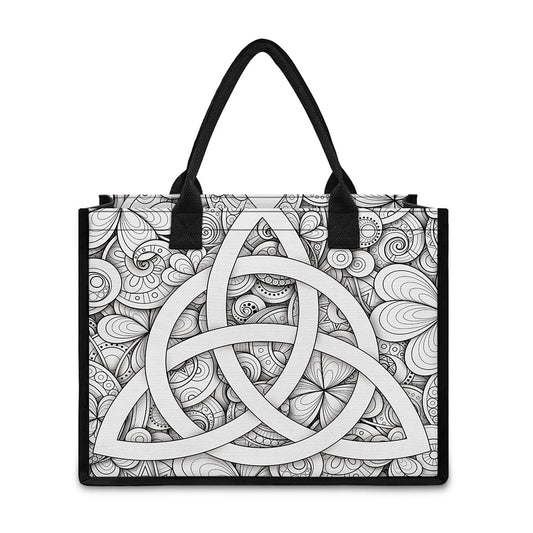 White Celtic Trinity Knot Symbol Print Canvas Tote Bag