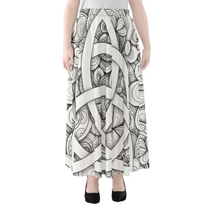 White Celtic Trinity Knot Symbol Print Chiffon Maxi Skirt