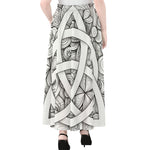 White Celtic Trinity Knot Symbol Print Chiffon Maxi Skirt