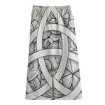 White Celtic Trinity Knot Symbol Print Cotton Front Slit Maxi Skirt