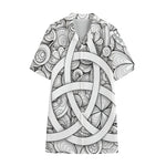 White Celtic Trinity Knot Symbol Print Cotton Hawaiian Shirt