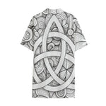 White Celtic Trinity Knot Symbol Print Cotton Hawaiian Shirt