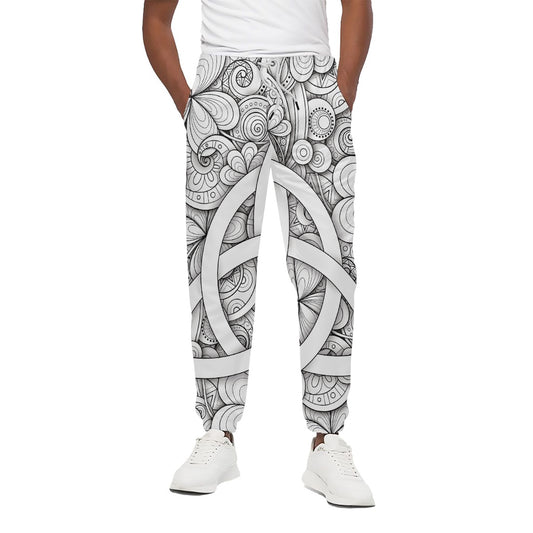 White Celtic Trinity Knot Symbol Print Cotton Pants