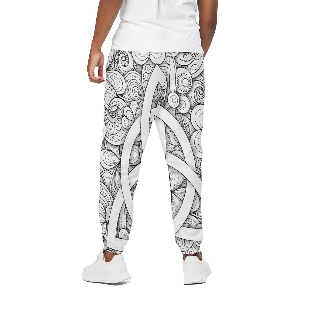 White Celtic Trinity Knot Symbol Print Cotton Pants