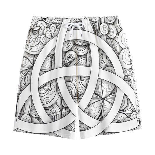 White Celtic Trinity Knot Symbol Print Cotton Shorts