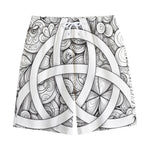 White Celtic Trinity Knot Symbol Print Cotton Shorts