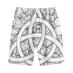 White Celtic Trinity Knot Symbol Print Cotton Shorts