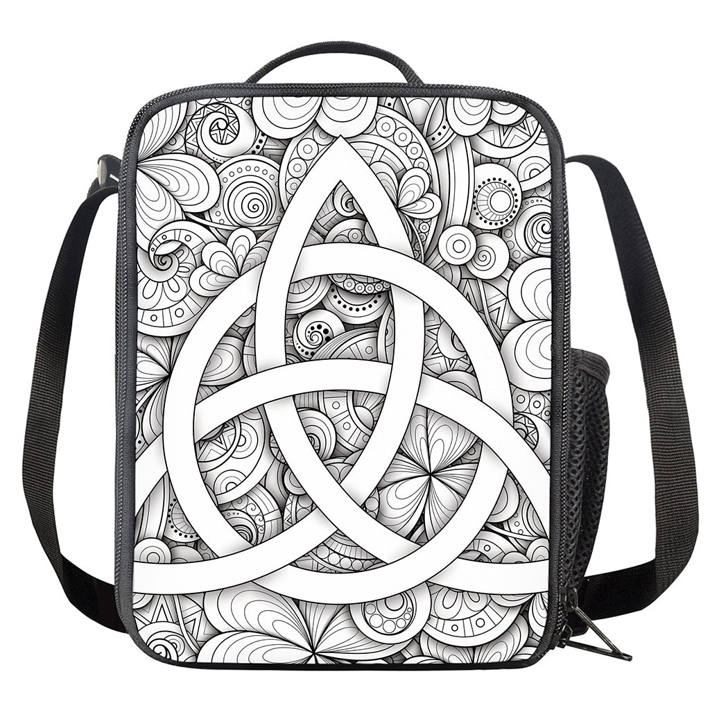 White Celtic Trinity Knot Symbol Print Crossbody Lunch Bag