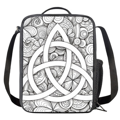 White Celtic Trinity Knot Symbol Print Crossbody Lunch Bag