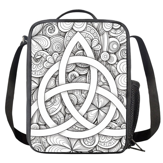White Celtic Trinity Knot Symbol Print Crossbody Lunch Bag