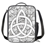 White Celtic Trinity Knot Symbol Print Crossbody Lunch Bag
