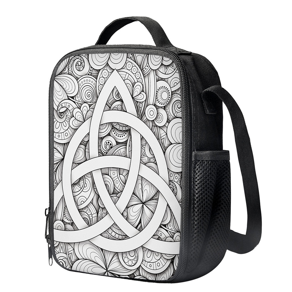 White Celtic Trinity Knot Symbol Print Crossbody Lunch Bag
