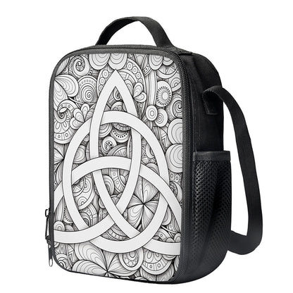 White Celtic Trinity Knot Symbol Print Crossbody Lunch Bag