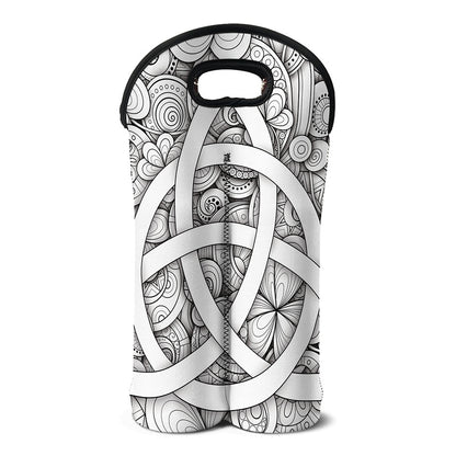 White Celtic Trinity Knot Symbol Print Double Neoprene Wine Tote