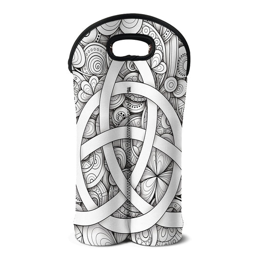White Celtic Trinity Knot Symbol Print Double Neoprene Wine Tote