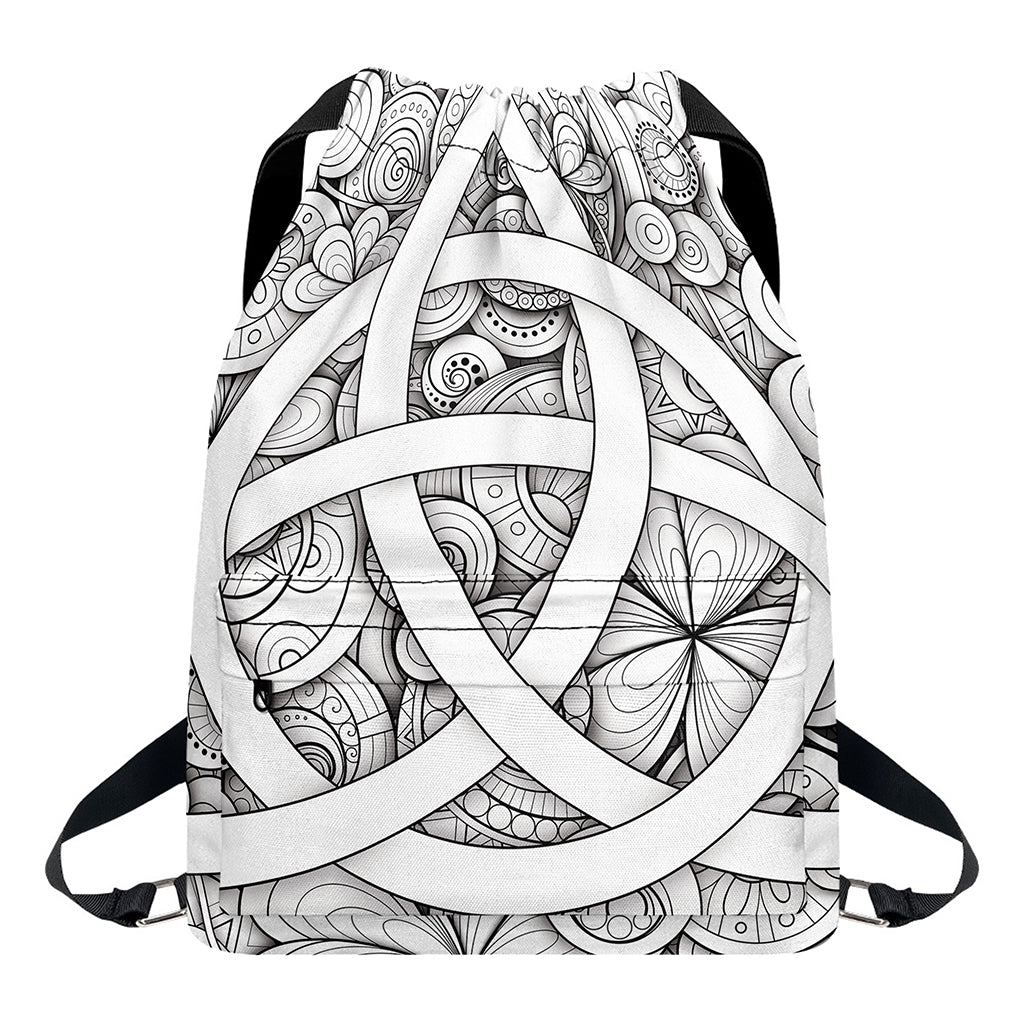 White Celtic Trinity Knot Symbol Print Drawstring Backpack