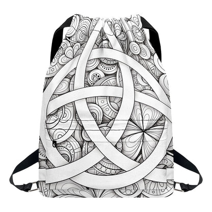 White Celtic Trinity Knot Symbol Print Drawstring Backpack