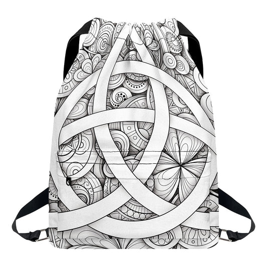 White Celtic Trinity Knot Symbol Print Drawstring Backpack