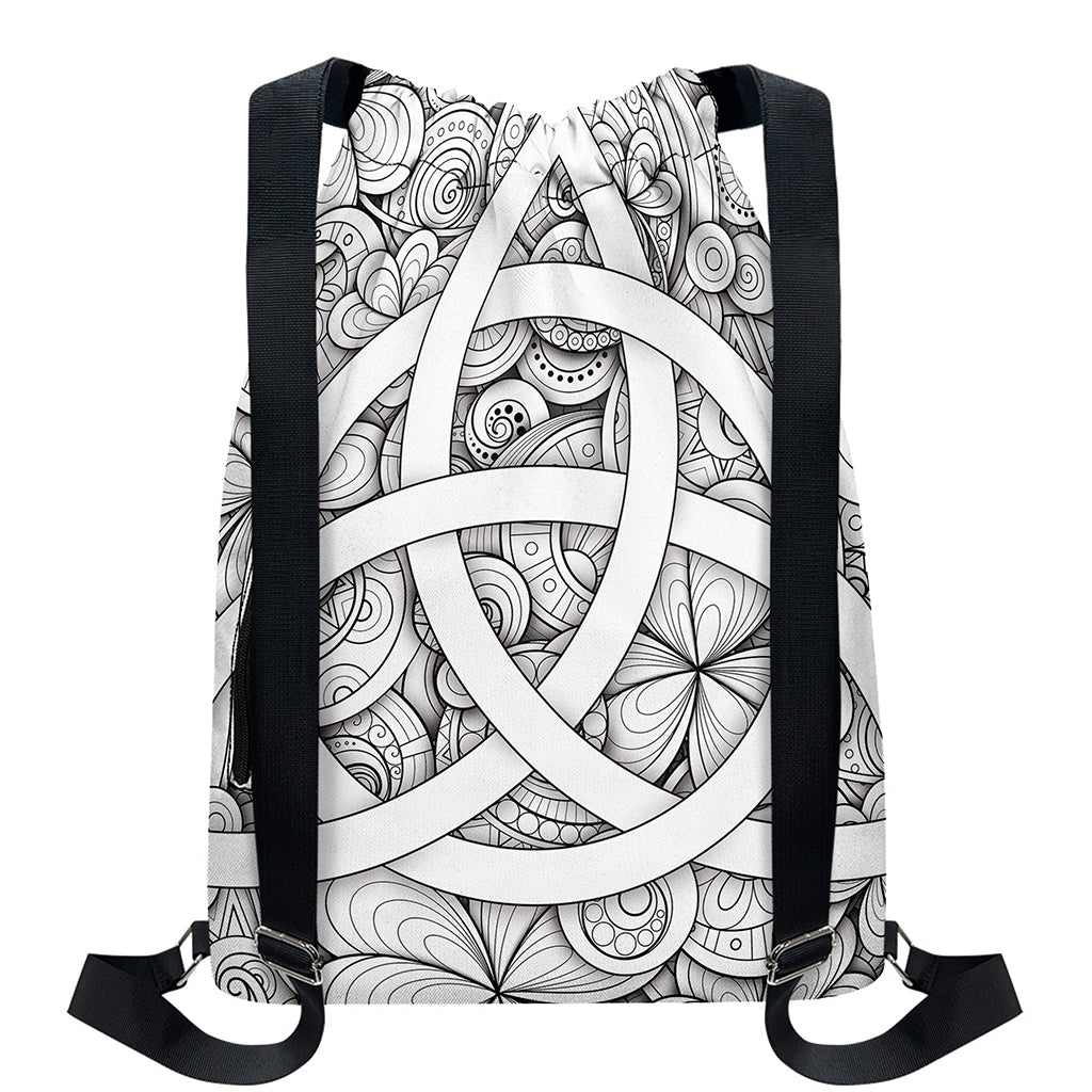 White Celtic Trinity Knot Symbol Print Drawstring Backpack