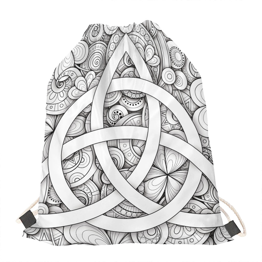 White Celtic Trinity Knot Symbol Print Drawstring Bag