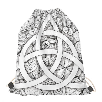White Celtic Trinity Knot Symbol Print Drawstring Bag