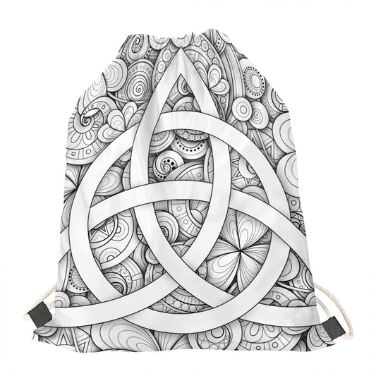 White Celtic Trinity Knot Symbol Print Drawstring Bag