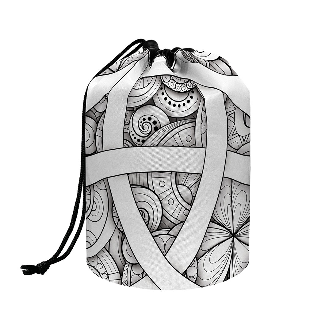White Celtic Trinity Knot Symbol Print Drawstring Makeup Bag