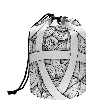 White Celtic Trinity Knot Symbol Print Drawstring Makeup Bag