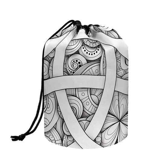 White Celtic Trinity Knot Symbol Print Drawstring Makeup Bag