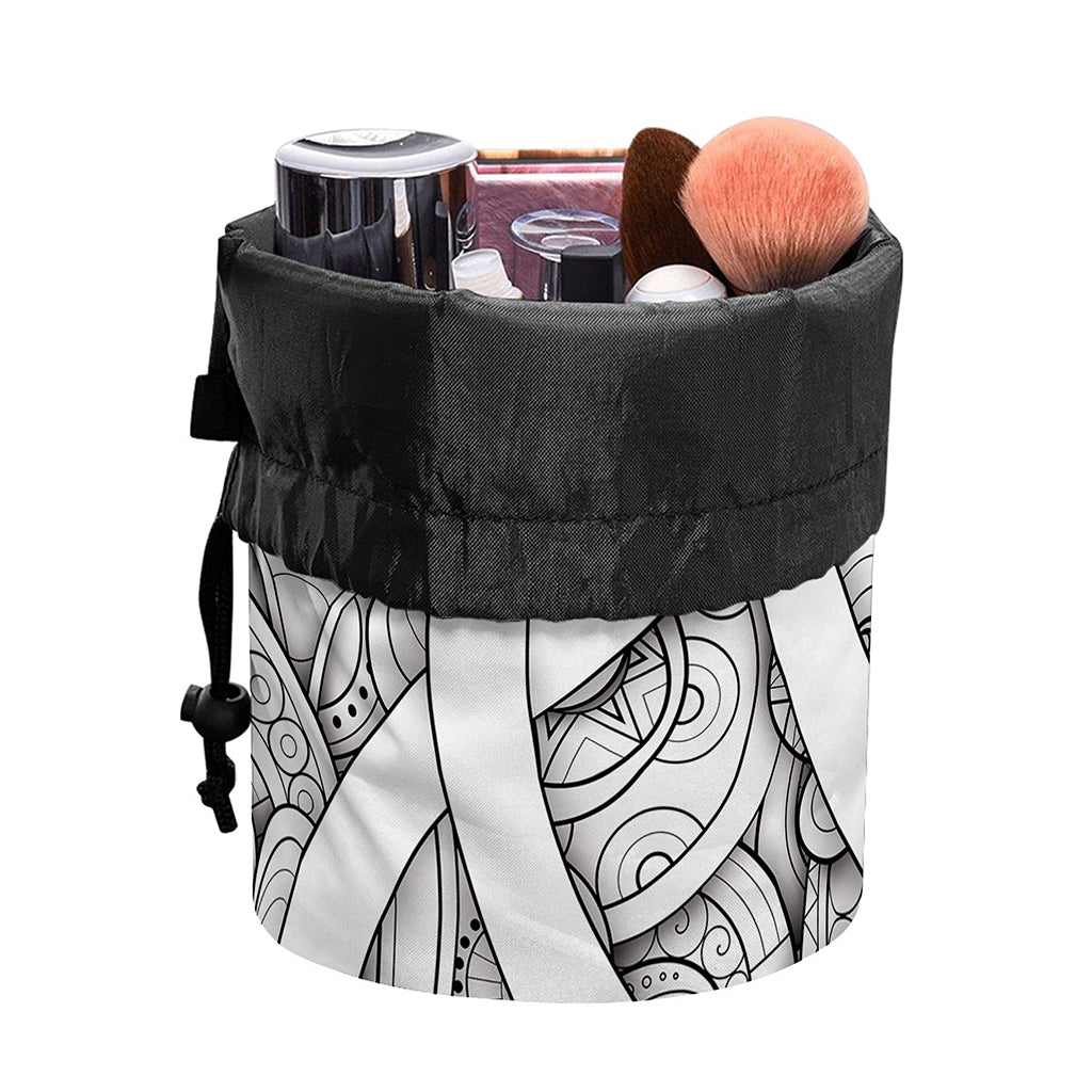 White Celtic Trinity Knot Symbol Print Drawstring Makeup Bag