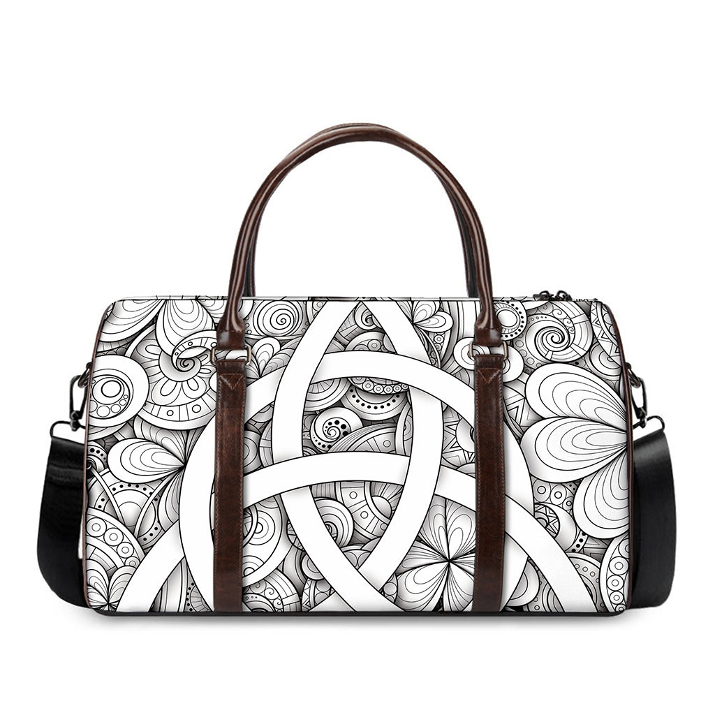 White Celtic Trinity Knot Symbol Print Duffle Bag