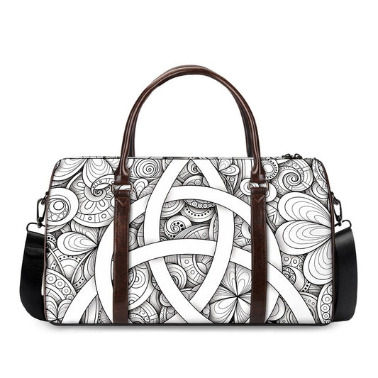White Celtic Trinity Knot Symbol Print Duffle Bag