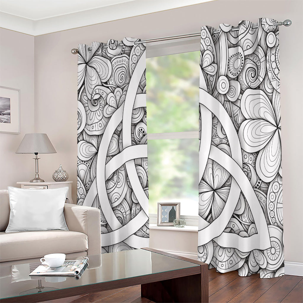 White Celtic Trinity Knot Symbol Print Extra Wide Grommet Curtains