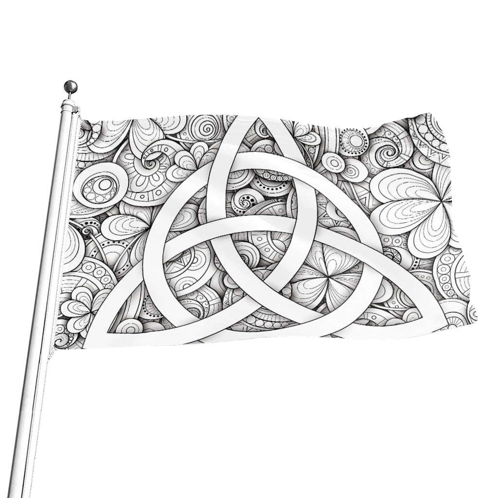 White Celtic Trinity Knot Symbol Print Flag