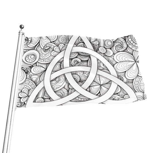 White Celtic Trinity Knot Symbol Print Flag
