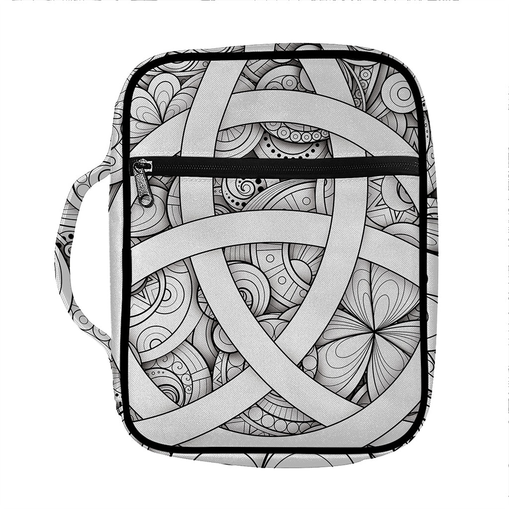White Celtic Trinity Knot Symbol Print Front Pocket Bible Bag