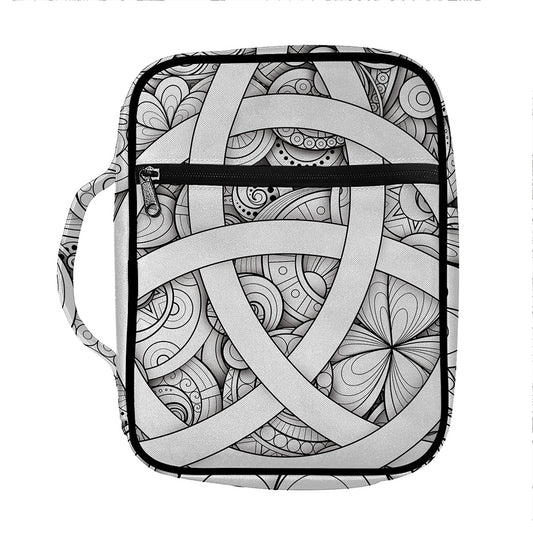 White Celtic Trinity Knot Symbol Print Front Pocket Bible Bag