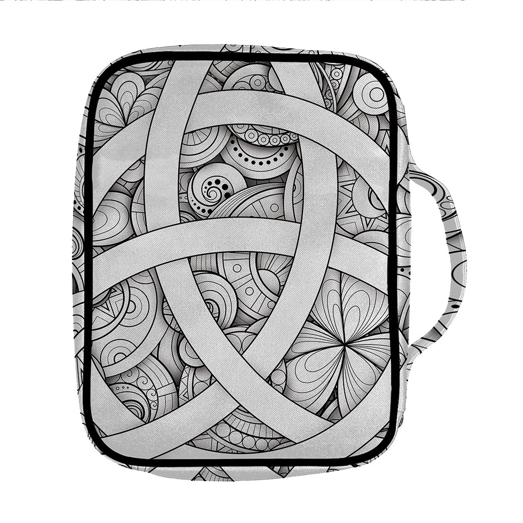 White Celtic Trinity Knot Symbol Print Front Pocket Bible Bag